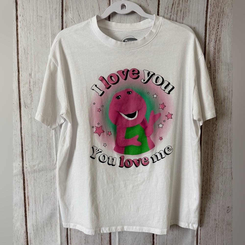 Aeropostale Barney Graphic Glitter Relaxed Tee - White M